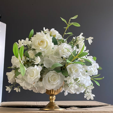 Tabletop Rose Hydrangea Arrangement white champagne 13.75”