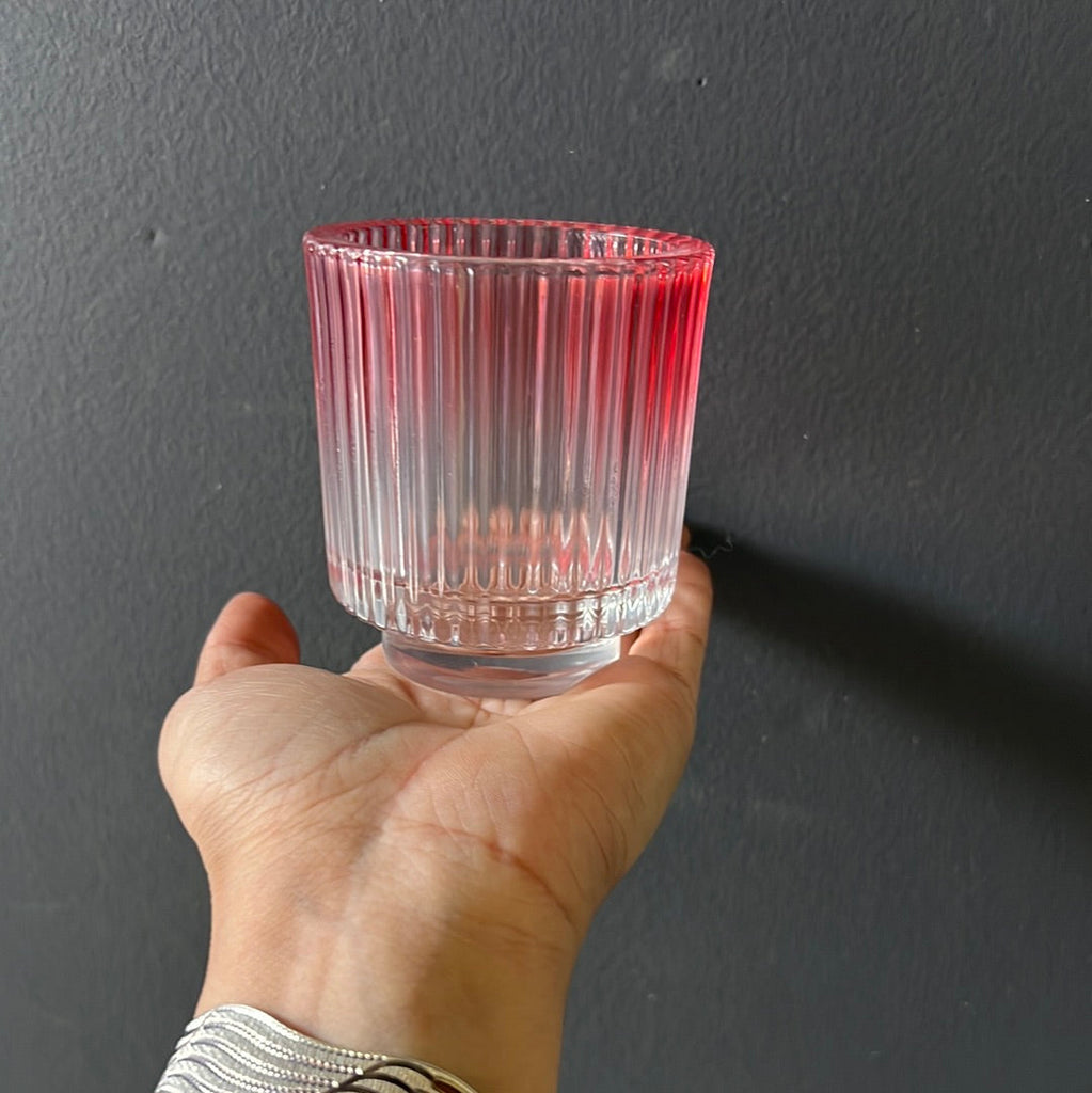 New 3" *3.5" Striped CANDLEHOLDER Thick GLASS VASE H8.5 (Red)