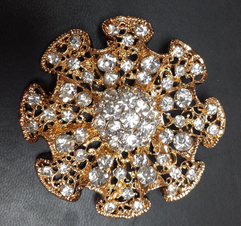 Bow tie Gold Diamond Rhinestone Brooch 2.5" - Viva La Rosa