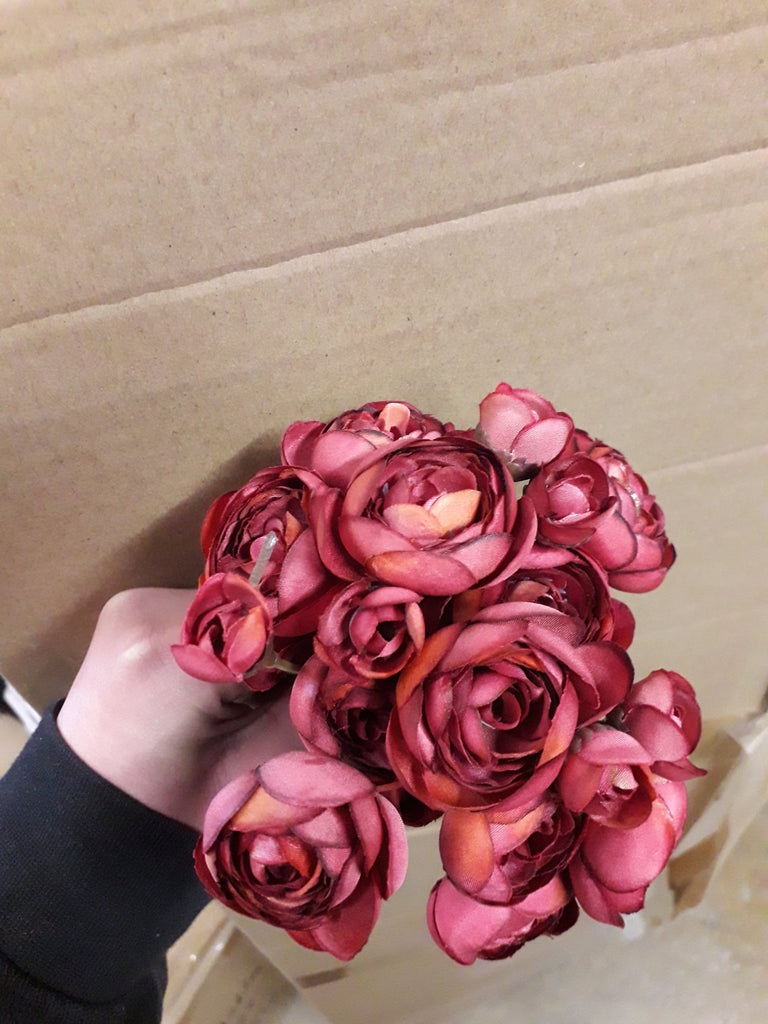 Burgundy Ranunculus bunch artificial wedding decor (6xMini Silk flower)