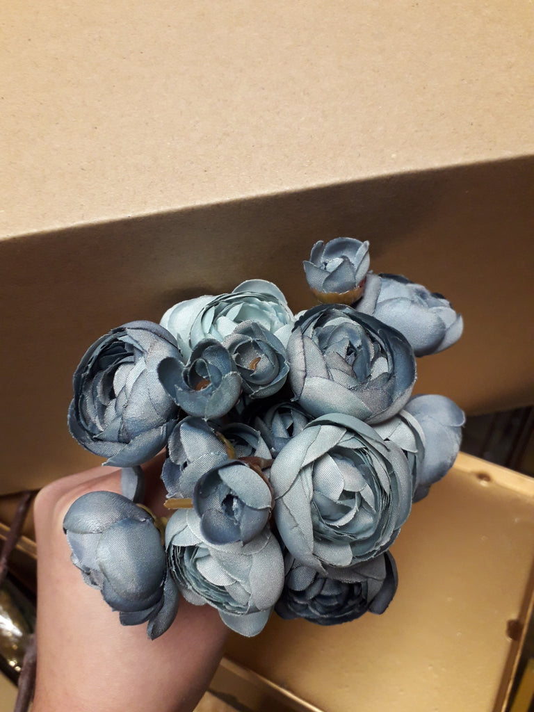 Dusty blueRanunculus bunch artificial wedding decor (6xMini Silk flower)