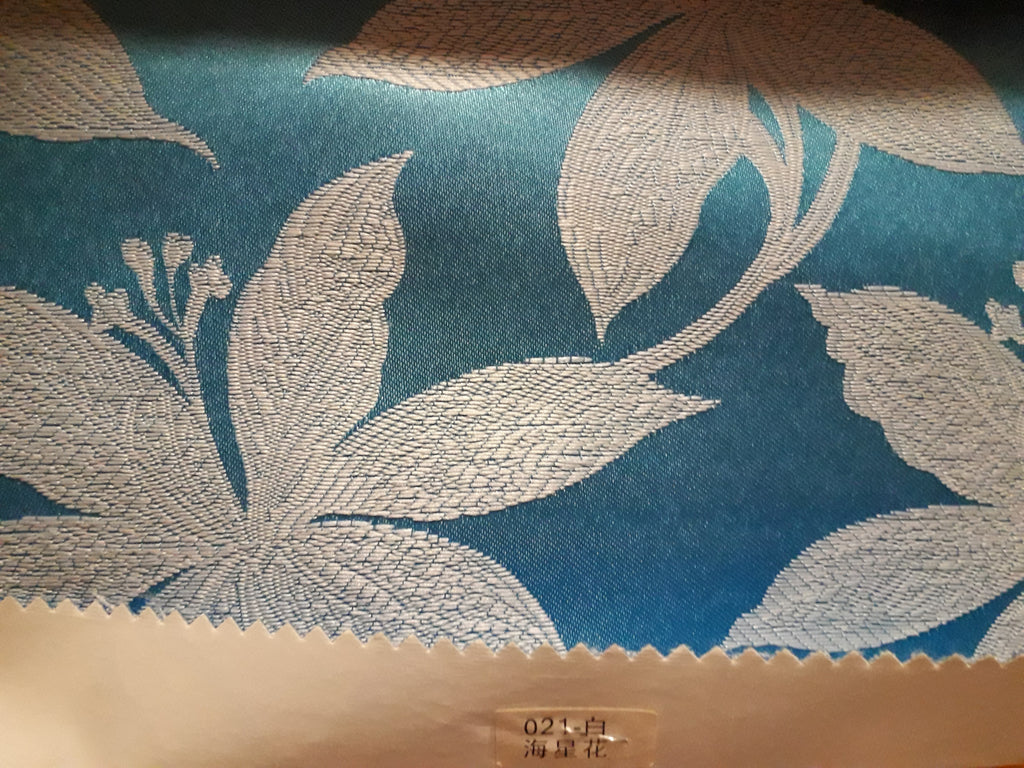 Sequin Table Cloth Square 90"x156 (blue with flower)- 021