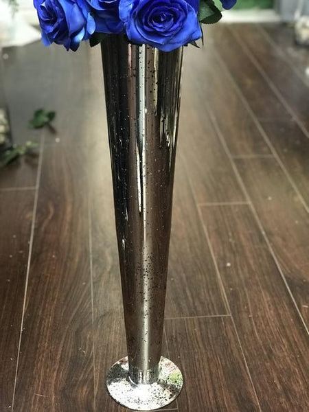 28" MERCURY rose GOLD TRUMPET VASE - Richview Glass Wedding Supplies