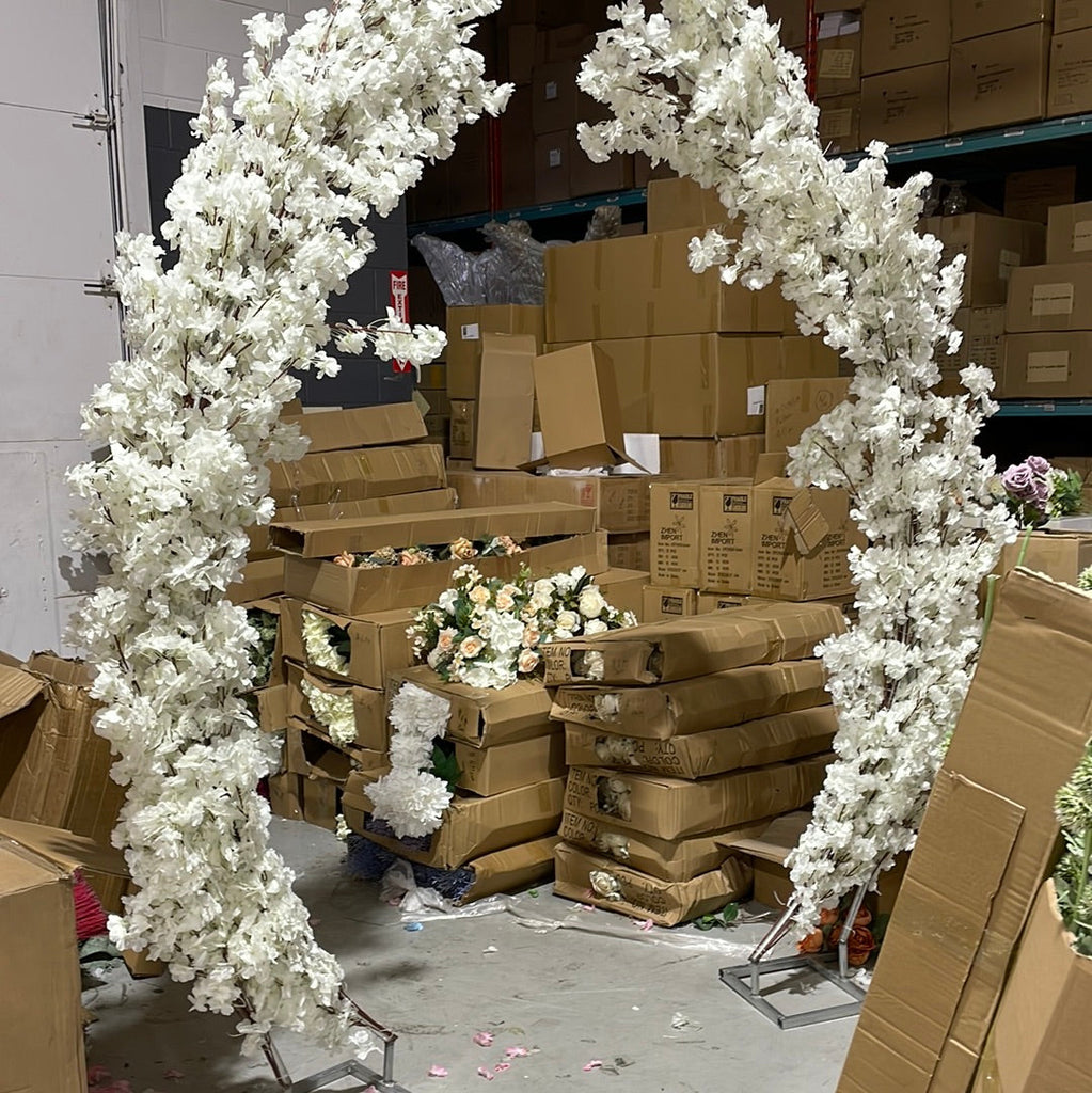 WHITE cherry blossom Flower Metal Backdrop Stand Round Arch pair of 2 croissant stand