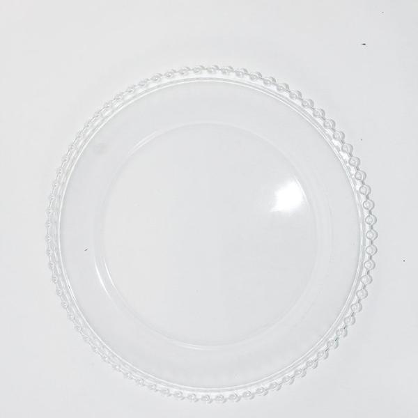 12.5" Clear Glass w/bead Charge Plate (Clear Bead) - BEA1 - Richview Glass Wedding Supplies