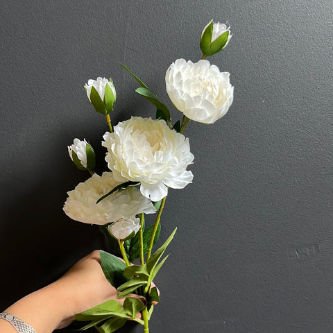 New 3 Head White Peony Spray