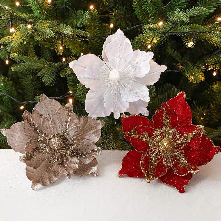 Christmas flower glittery Red 22cm