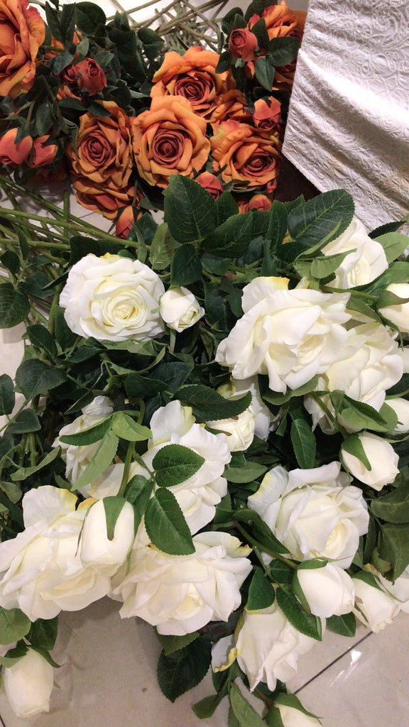 Artificial Flower Single Stem spring rose Fall Rose bouquet material (Cream/white)
