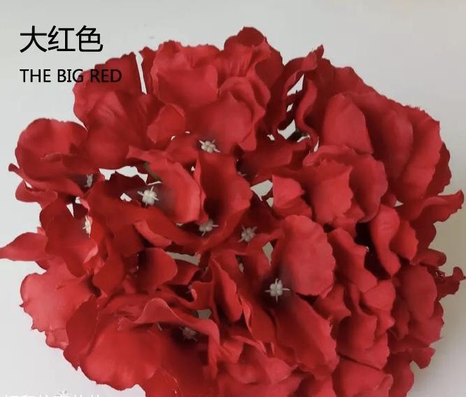 red hydrangea head silk flower