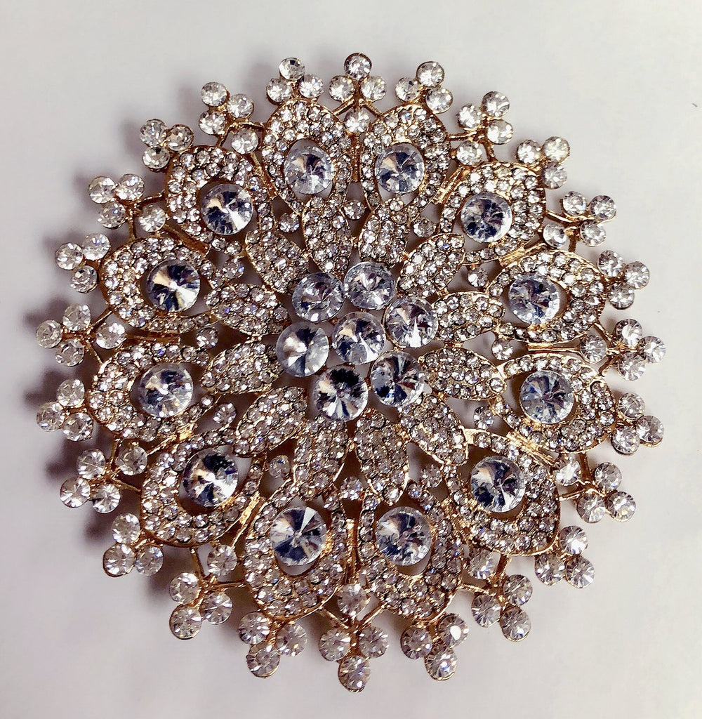 Huge Gold Diamond Rhinestone Brooch 5" - Richview Glass Wedding Supplies