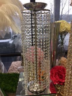 BEADED CRYSTAL GOLD CANDLEHOLDER GOLD OR SILVER CANDELABRA 23" - Viva La Rosa