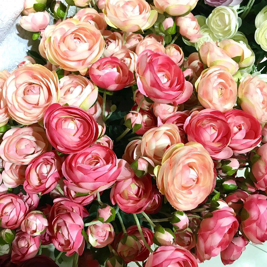 Coral Single stem Ranunculus artificial wedding decor artificial flower - Richview Glass Wedding Supplies