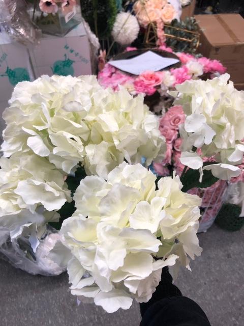 Large Artificial Flower Cream Hydrangea Bunch 6 head silk