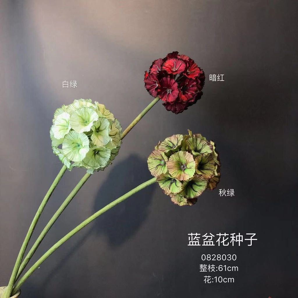 Scabiosa Pod on steroids Burgundy Artificial Filler Flower pom