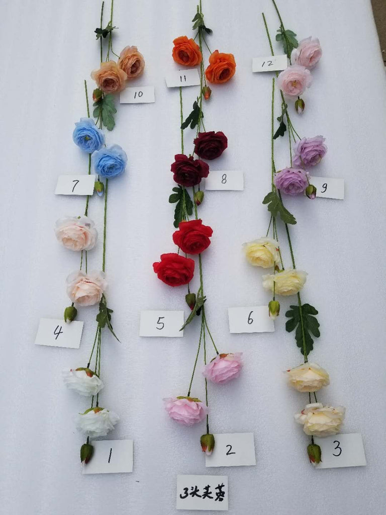 new 2+1 head Burgundy Puffy Rose Spray artificial flower