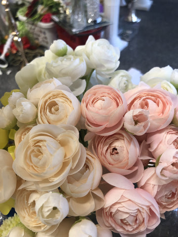 6xMini Silk flower Ranunculus bunch artificial wedding decor (Blush) - Richview Glass Wedding Supplies