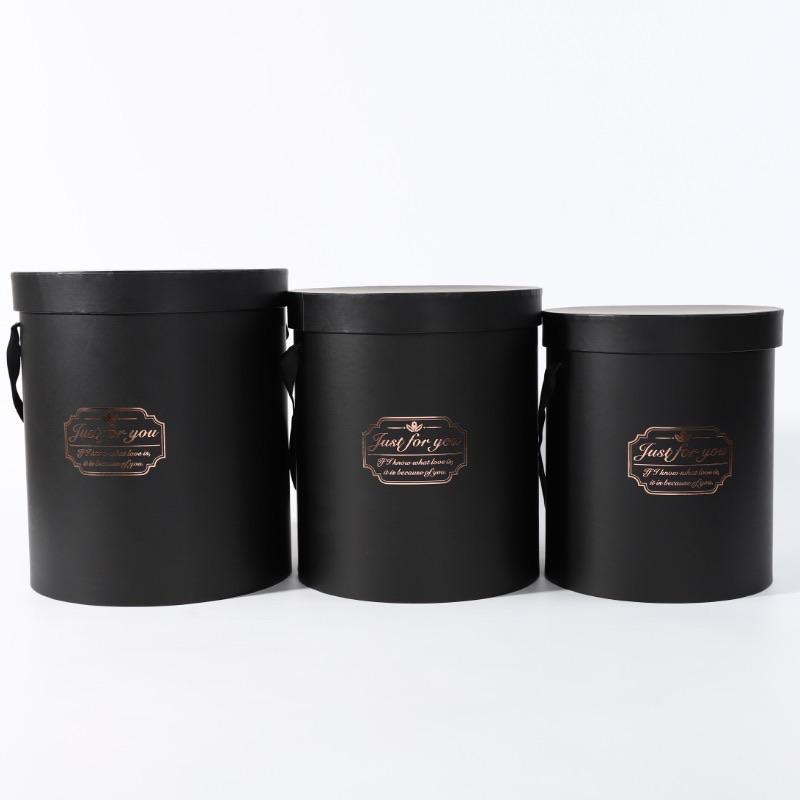 Set of 3 round black Cardboard Flower box