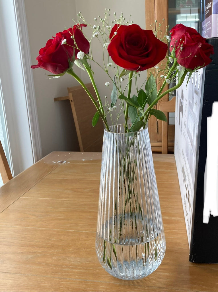 12”H narrow neck Rippled Crystal Glass Vase