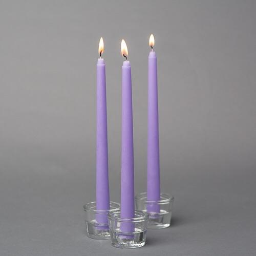 Pack of 12 lavender light purple taper Candles wedding decor 10” long