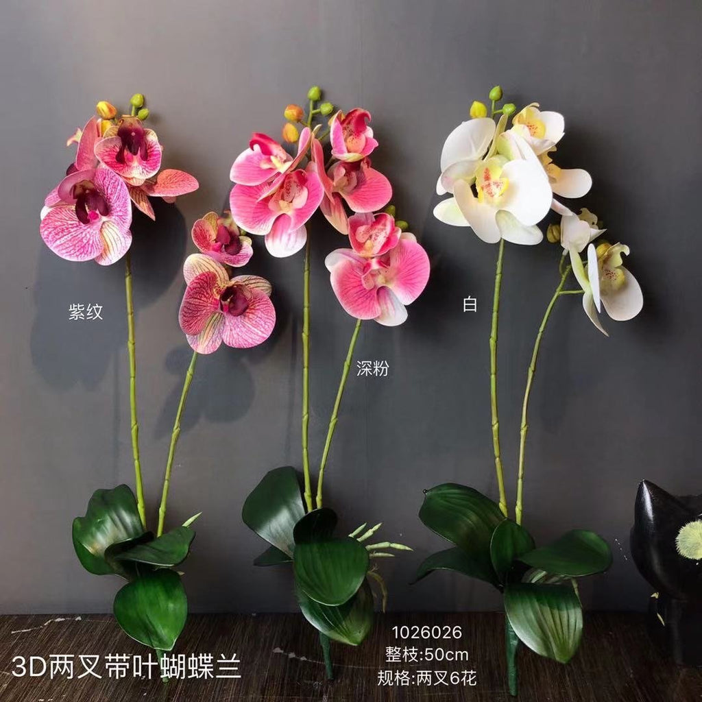 Hot pink with leaf Phalaenopsis Orchid Real touch Flower