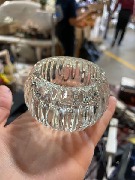 New 1.75” H Glass round CANDLEHOLDER striped 2 way votive taper donut nugget