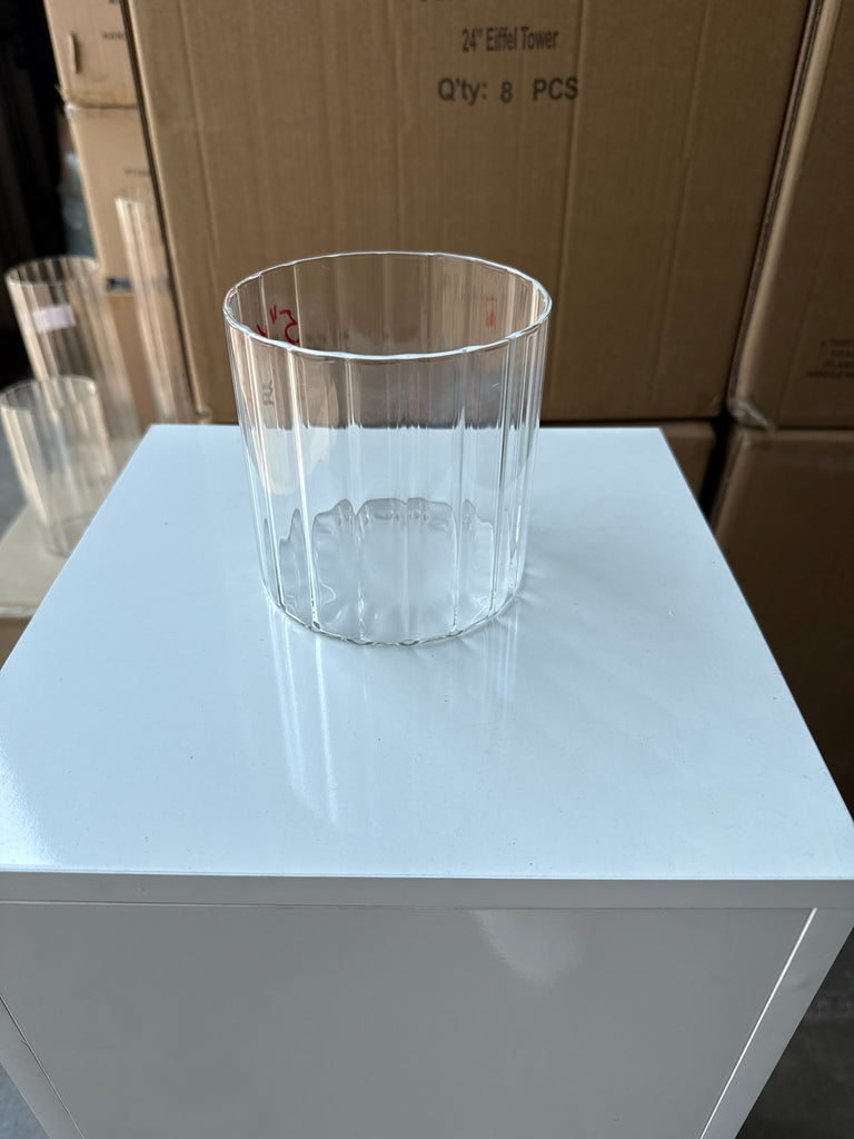 MT5-5 Ribbed Glass 5”x5”h Cylinder Vase Clear Thin Machine made