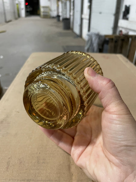 New 3" *3.5" Striped CANDLEHOLDER Thick GLASS VASE H8.5 (Amber)