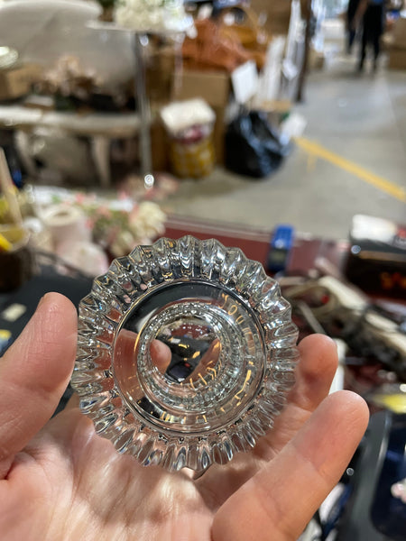 New 1.75” H Glass round CANDLEHOLDER striped 2 way votive taper donut nugget