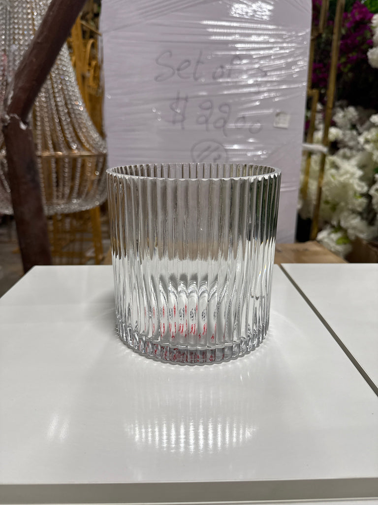 Striped Glass 6”x6”h Cylinder Vase Clear XDCH