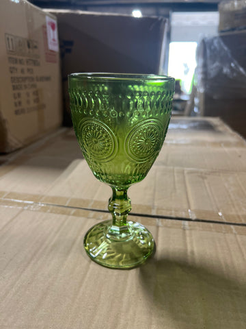 Olive Green vintage sunflower drinking Glass 300ml crystal look(Goblet)