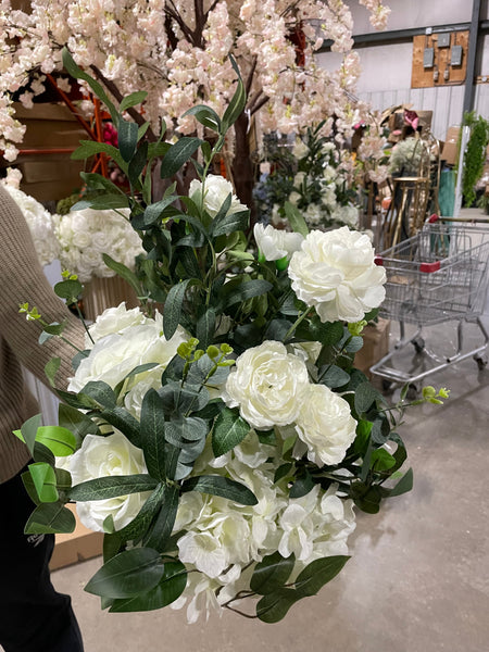 Artificial Flower Rose Hydrangea Arrangement Cream white olive New forest theme small tabletop