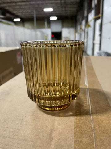 New 3" *3.5" Striped CANDLEHOLDER Thick GLASS VASE H8.5 (Amber)