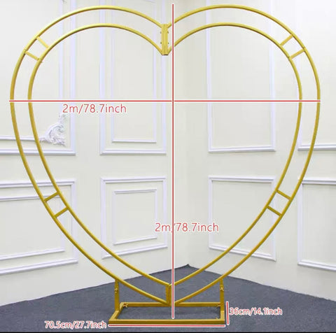 DOUBLE Gold heart Metal Backdrop Stand Arch 6.5feet /2m tall vertical 2D