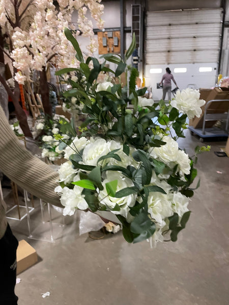 Artificial Flower Rose Hydrangea Arrangement Cream white olive New forest theme small tabletop