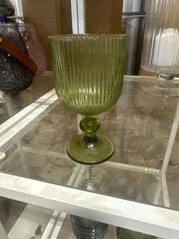 Green Color thin Striped drinking Glass drinkware cup goblet