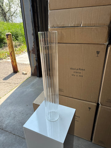 MT4-24 Ribbed Glass 4”x24”h Cylinder Vase Clear Thin Machine made