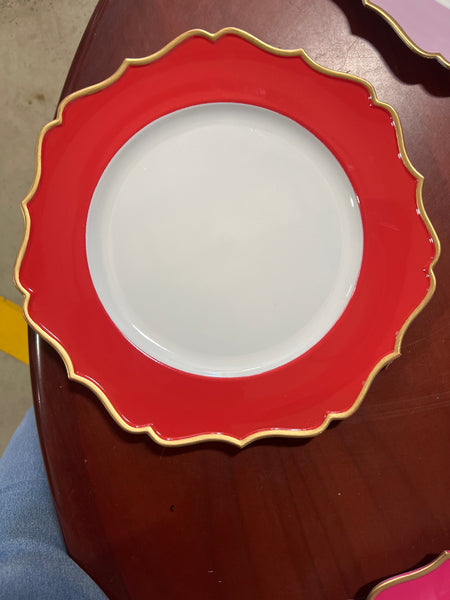 13" Acrylic flower Charger Plate-Orange Red/gld