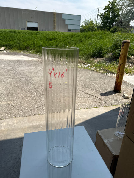 MT4-16 Ribbed Glass 4”x16”h Cylinder Vase Clear Thin Machine made