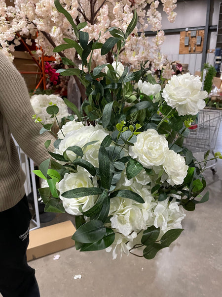 Artificial Flower Rose Hydrangea Arrangement Cream white olive New forest theme small tabletop