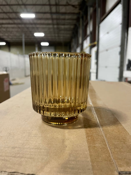 New 3" *3.5" Striped CANDLEHOLDER Thick GLASS VASE H8.5 (Amber)