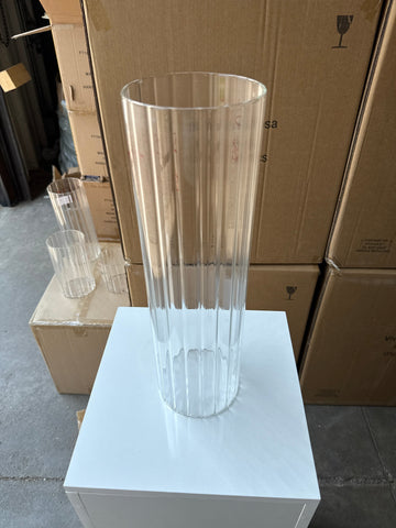 MT5-16 Ribbed Glass 5”x16”h Cylinder Vase Clear Thin Machine made