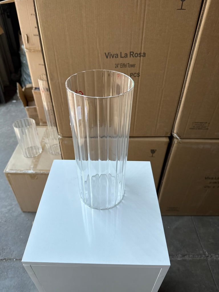 MT5-12 Ribbed Glass 5”x12”h Cylinder Vase Clear Thin Machine made