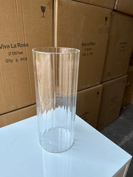 MT4-10 Ribbed Glass 4”x10”h Cylinder Vase Clear Thin Machine made