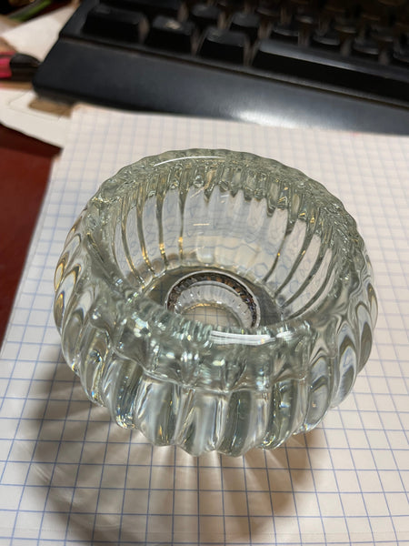 New 1.75” H Glass round CANDLEHOLDER striped 2 way votive taper donut nugget