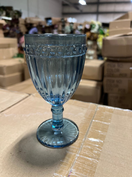 Blue Color Striped drinking Glass drinkware cup goblet