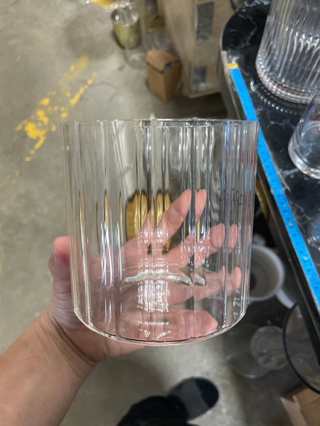 MT4-4 Ribbed Glass 4”x4”h Cylinder Vase Clear Thin Machine made