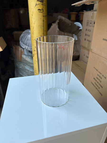 MT4-8 Ribbed Glass 4”x8”h Cylinder Vase Clear Thin Machine made