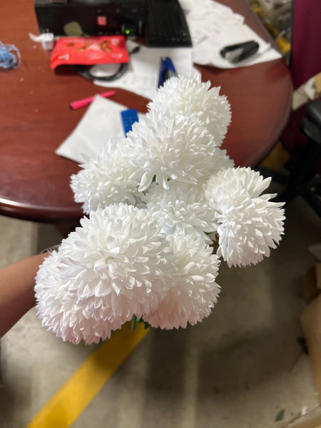 Pom Bunch 9 Head Artificial Filler Flower(White)