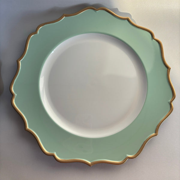 13" Acrylic flower Charger Plate-baby blue/gld