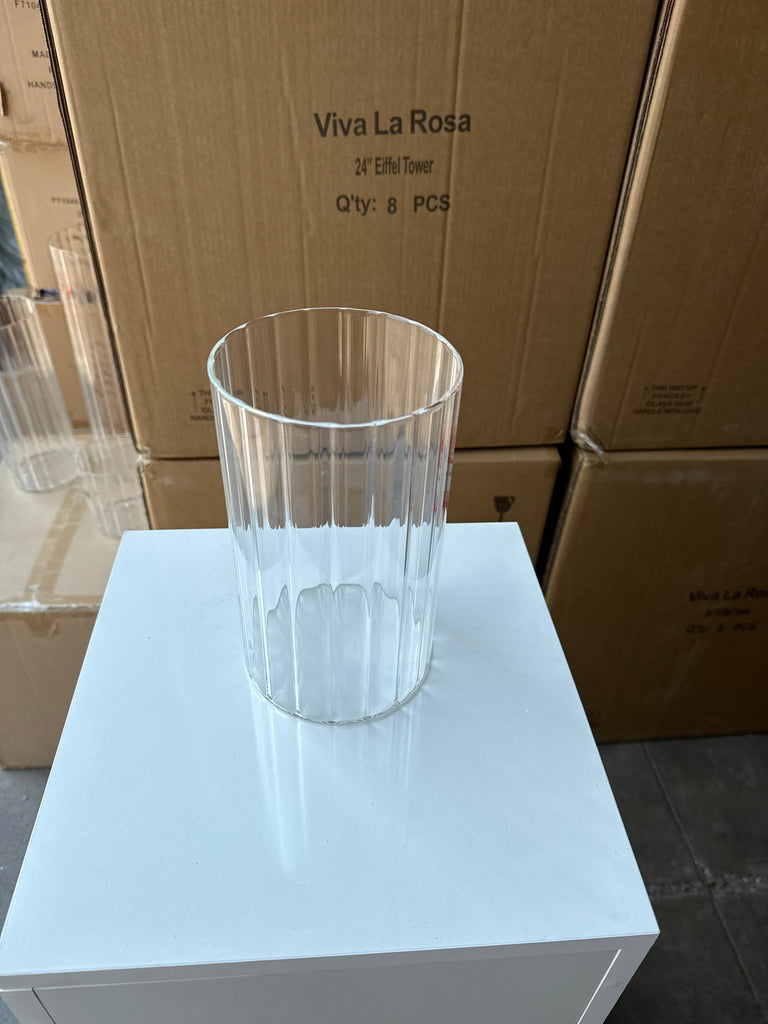 MT5-8 Ribbed Glass 5”x8”h Cylinder Vase Clear Thin Machine made